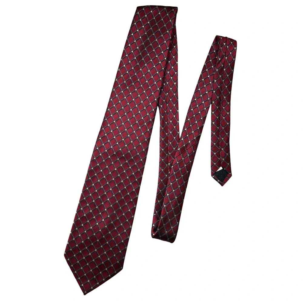 Superior Uniform Group Mens Red Diamond Grid Geometric Silk Blend‎ Necktie